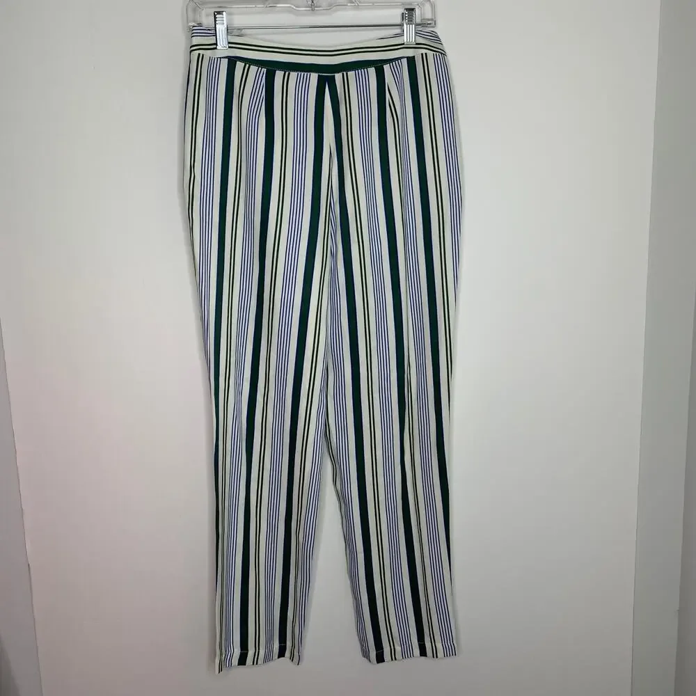 Tory Burch Cotton Green Grand Awning Stripe Pants Women's Size 2